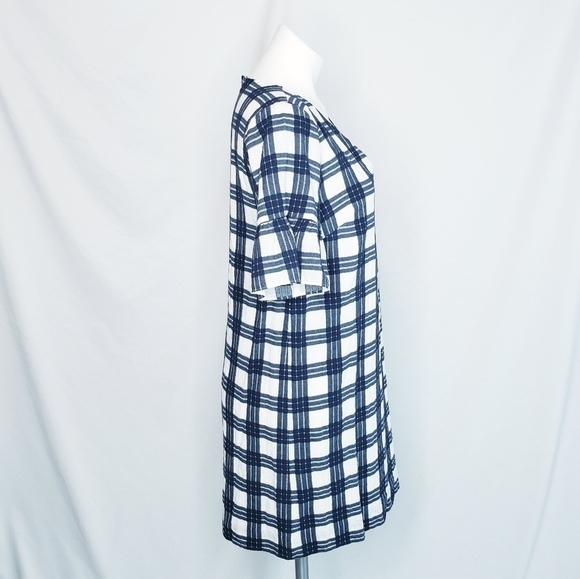 NWT Madewell Leighton Bell Sleeve Dress Navy White Plaid Size 6 - Picture 6 of 12
